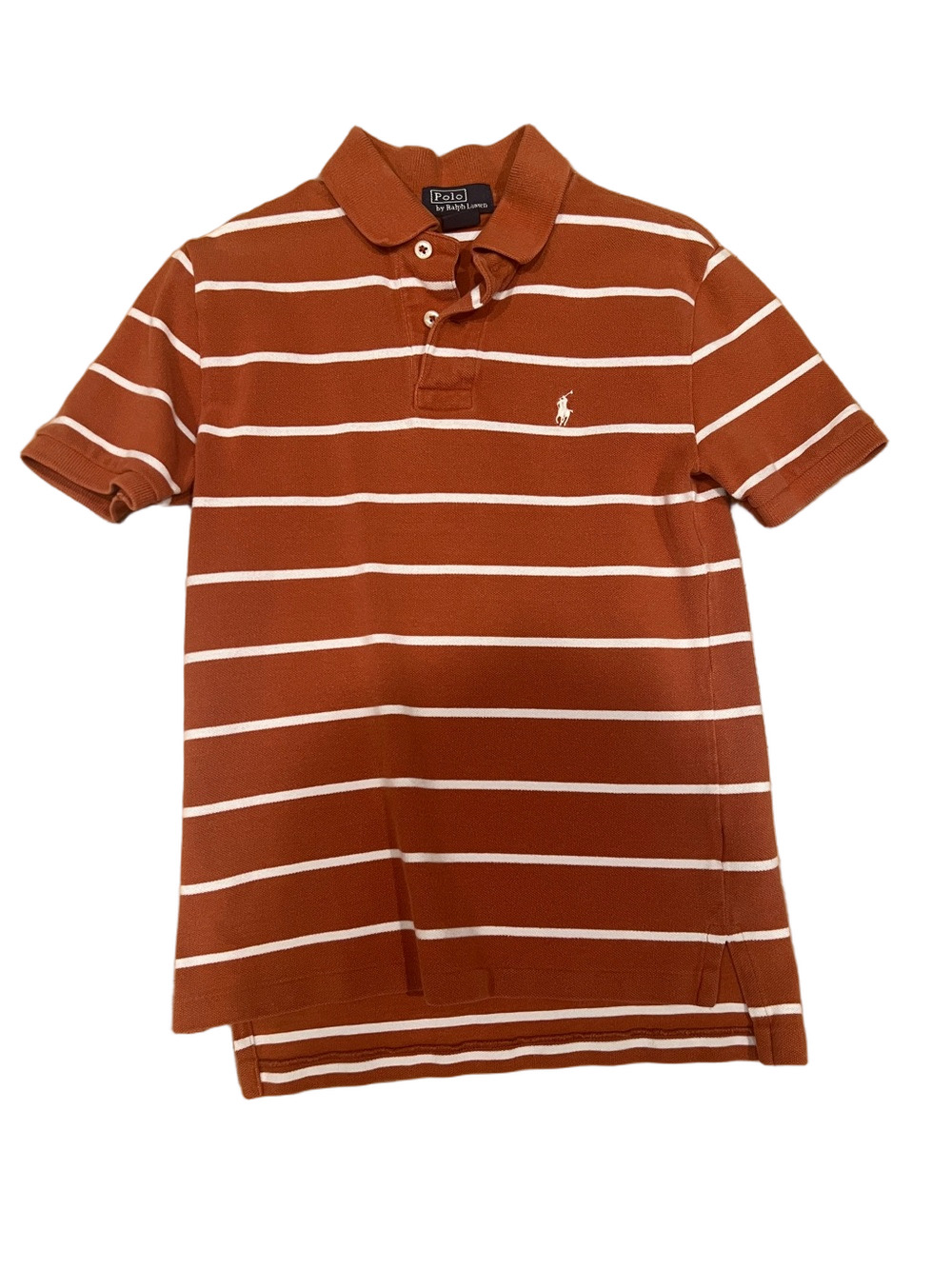 Polo by Ralph Lauren Kids Burnt Orange & White Stripe Polo - Sz 8